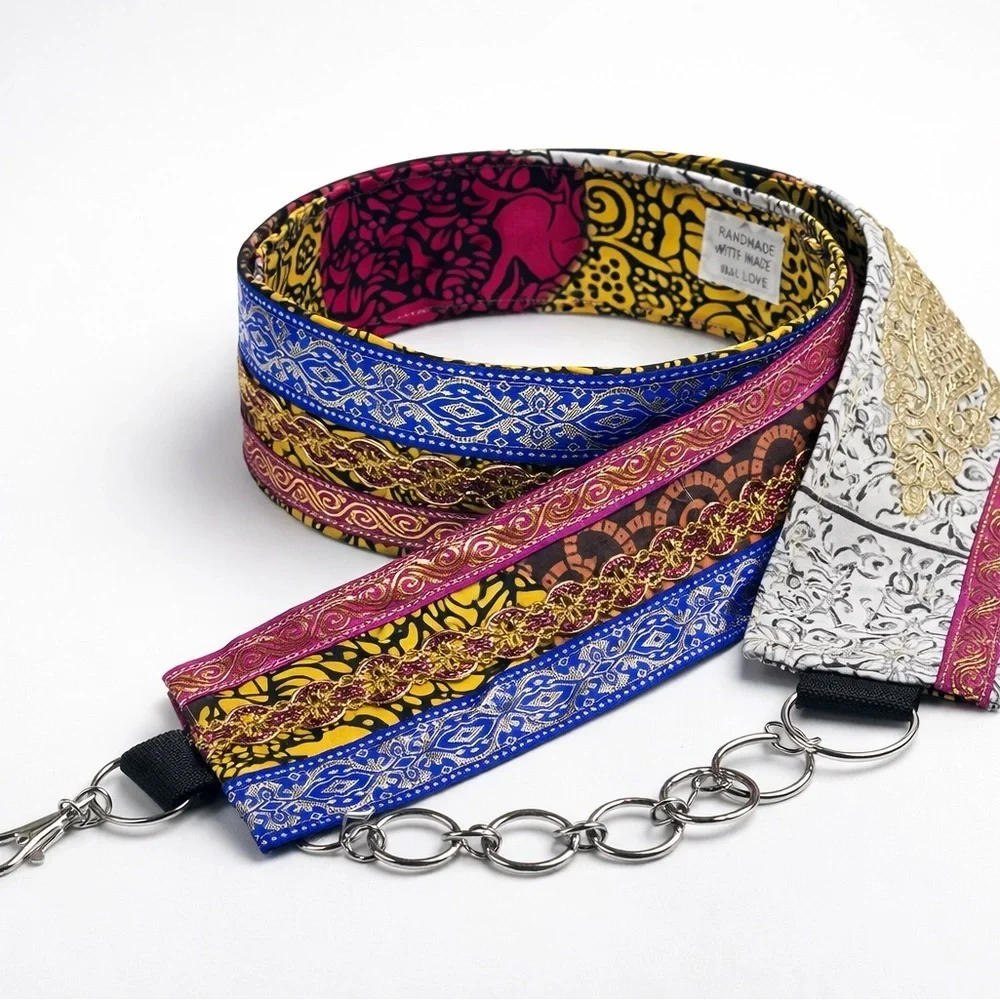 Signed Artisan OOAK Handmade Gold Fabric Patchwork Belt | Boho 38-42 Adjustable